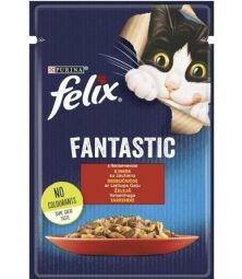 Вологий корм для дорослих кішок Purina Felix Fantastic з яловичиною у желе 13 шт по 85 г від виробника Felix