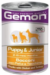 Влажный корм Gemon Dog Puppy & Junior кусочки с курицей и индейкой для собак всех пород 415 гр (8009470387866) от производителя GEMON