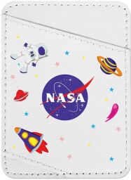 Холдер для карток WAUDOG Design з малюнком "NASA", преміум шкіра (ширина 70мм, довжина 95мм) білий