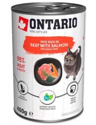 Вологий корм для кішок Ontario Cat Beef with Salmon з яловичиною, лососем та спіруліною 400 г від виробника Ontario