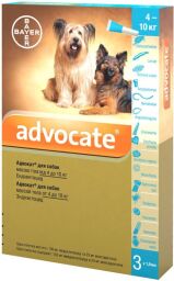 Краплі Bayer Advocate (Адвокат) від заражень ендо та екто паразитами для собак від 4 до 10 кг (3 піпетки)