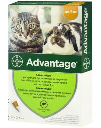 Капли от блох Bayer Адвантейдж (Advantage) для кошек до 4 кг (4 пипетки) (BAY04638) от производителя Bayer