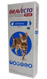 Бравекто Plus для Котів/Bravecto Plus Cat 2,8-6,25кг 250 мг спот-он