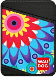 Холдер для карток WAUDOG Design з малюнком "Квіти", преміум шкіра (ширина 70мм, довжина 95мм) чорний