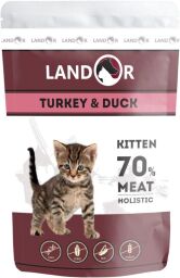 LANDOR Полнорационный влажный корм для котят Индейка с Уткой 85г пауч (4250231541421) от производителя LANDOR