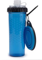 Бутылка двойная дорожная для корма и воды Dexas Snack DuO with Companion Cup, 720 мл, голубая (0084297308933) от производителя Dexas