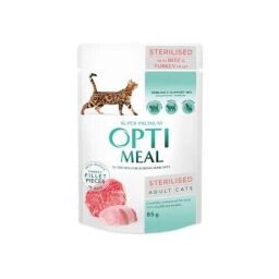 Вологий корм для стерилізованих кішок Optimeal pouch 12 шт по 85 г (яловичина та індичка)