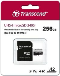 Карта памяти Transcend microSD 256GB C10 UHS-I U3 A2 R160/W125MB/s + SD (TS256GUSD340S) от производителя Transcend